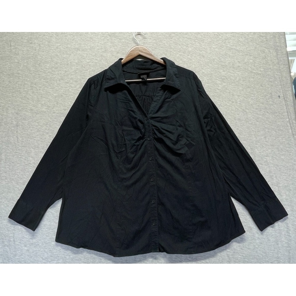 Lane Bryant Casual Shirt Womens 26 Black Cotton Long Sleeve Collared Button Up